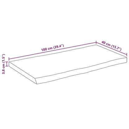 Tischplatte aus Massivholz Akazie mit Baumkante, rechteckig 100x40x3,8 cm