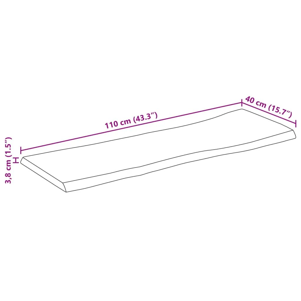 Tischplatte aus Massivholz Akazie mit Baumkante, rechteckig, 110x40x3,8 cm