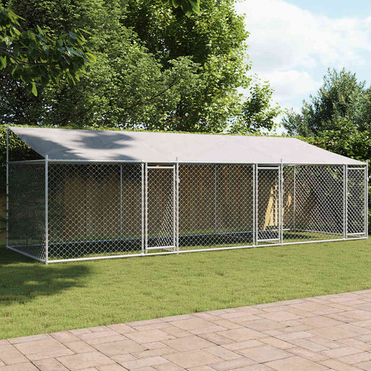 Hundezwinger mit Dach und Türen aus verzinktem Stahl, grau, 6x2x2 m – vidaXL