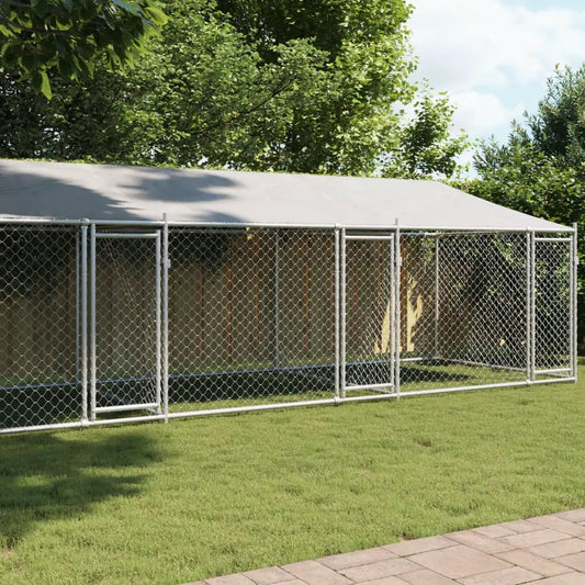 Hundezwinger mit Dach und Türen aus verzinktem Stahl, Grau, 8x2x2 m