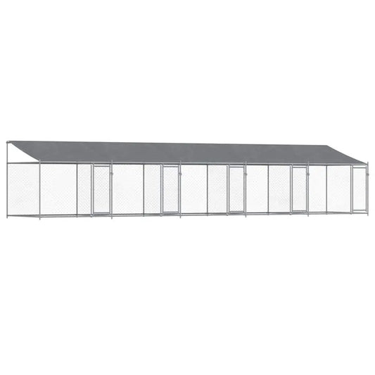 Hundezwinger vidaXL mit Dach und Türen aus verzinktem Stahl, grau, 10x2x2 m