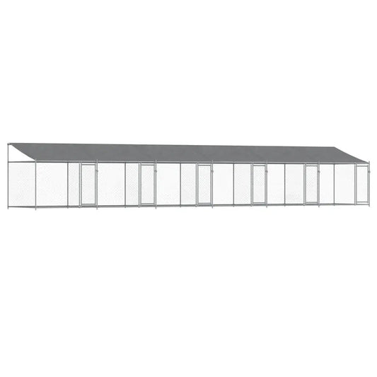 vidaXL Hundezwinger mit Dach und Türen, Grau, verzinkter Stahl, 12x2x2 m