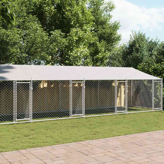 Hundezwinger mit Dach und Türen, grau, verzinkter Stahl, 12x2x2 m für Außenbereich