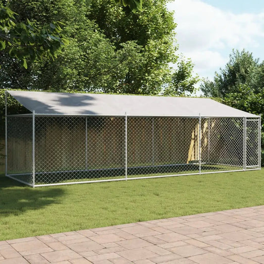 Hundezwinger mit Dach und Tür aus verzinktem Stahl, grau, 6x2x2 m