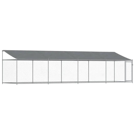Hundezwinger mit Dach und Tür Grau, verzinkter Stahl, vidaXL 8x2x2 m