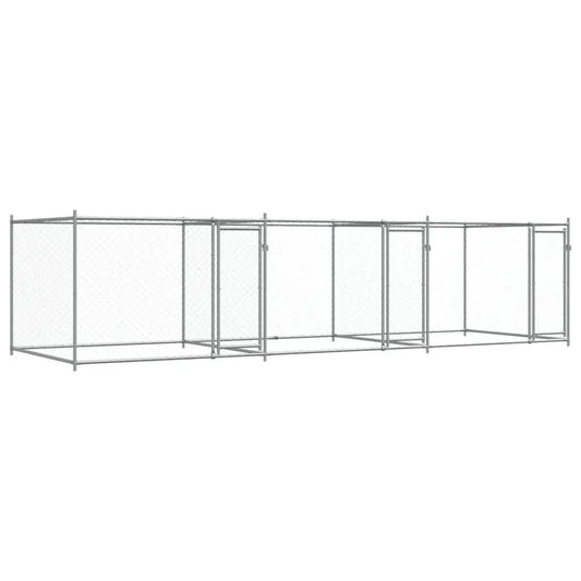 Hundezwinger mit Türen, grau, aus verzinktem Stahl, 6x2x1,5 m, vidaXL