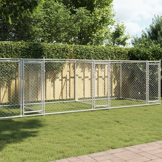 Hundezwinger mit Türen, grau, aus verzinktem Stahl, 8x2x1,5 m – vidaXL