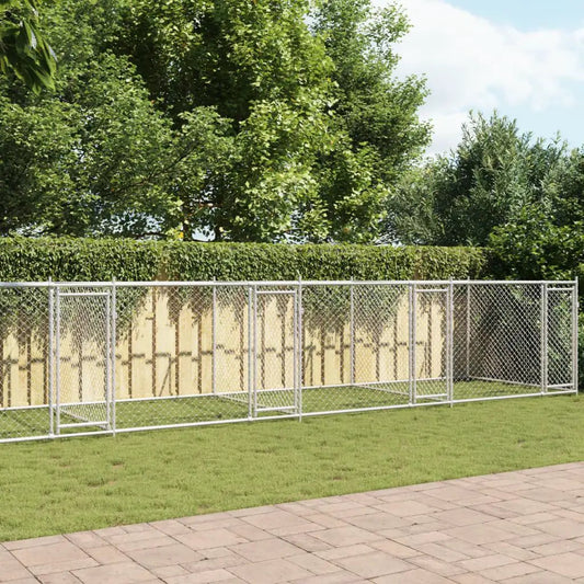 Hundezwinger mit Türen, grau, aus verzinktem Stahl, 10x2x1,5 m – modulare Zwingerabschnitte für den Garten