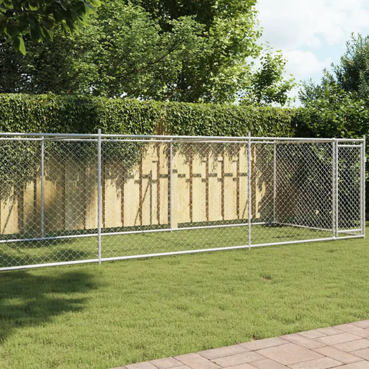 Hundezwinger mit Tür aus verzinktem Stahl, Grau, 8x2x1,5 m, vidaXL