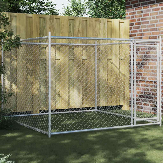 Hundezwinger mit Tür, Grau, verzinkter Stahl, 2x2x1,5 m