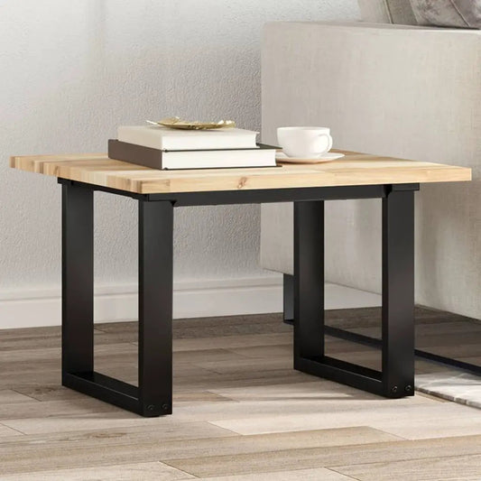 Tischplatte Quadrat 60x60x2 cm aus Akazien-Massivholz mit schwarzem Metallgestell