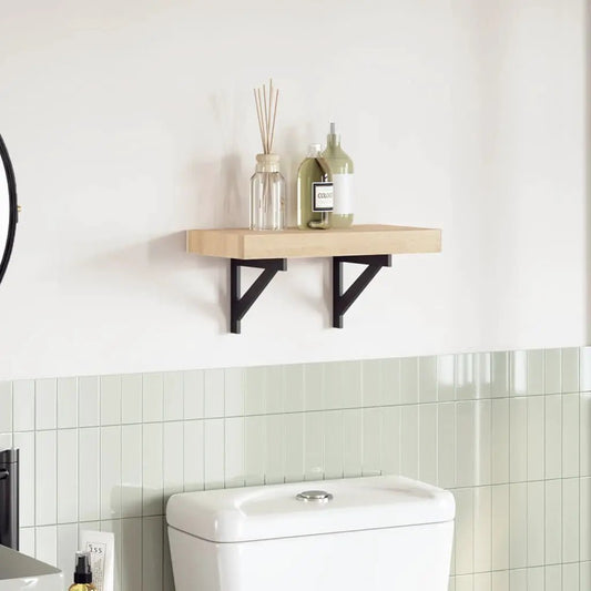 Tischplatte 60x20x4 cm aus Akazie Massivholz, rechteckig, Wandablage über Toilette mit schwarzen Metallhalterungen