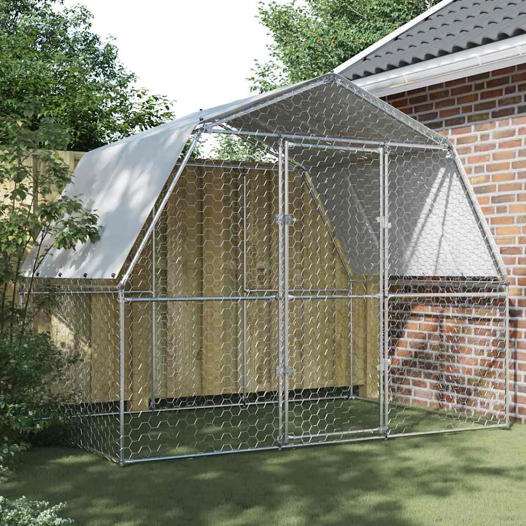 Hühnergehege Mit Dach Und Tür Silbern Verzinkter Stahl
