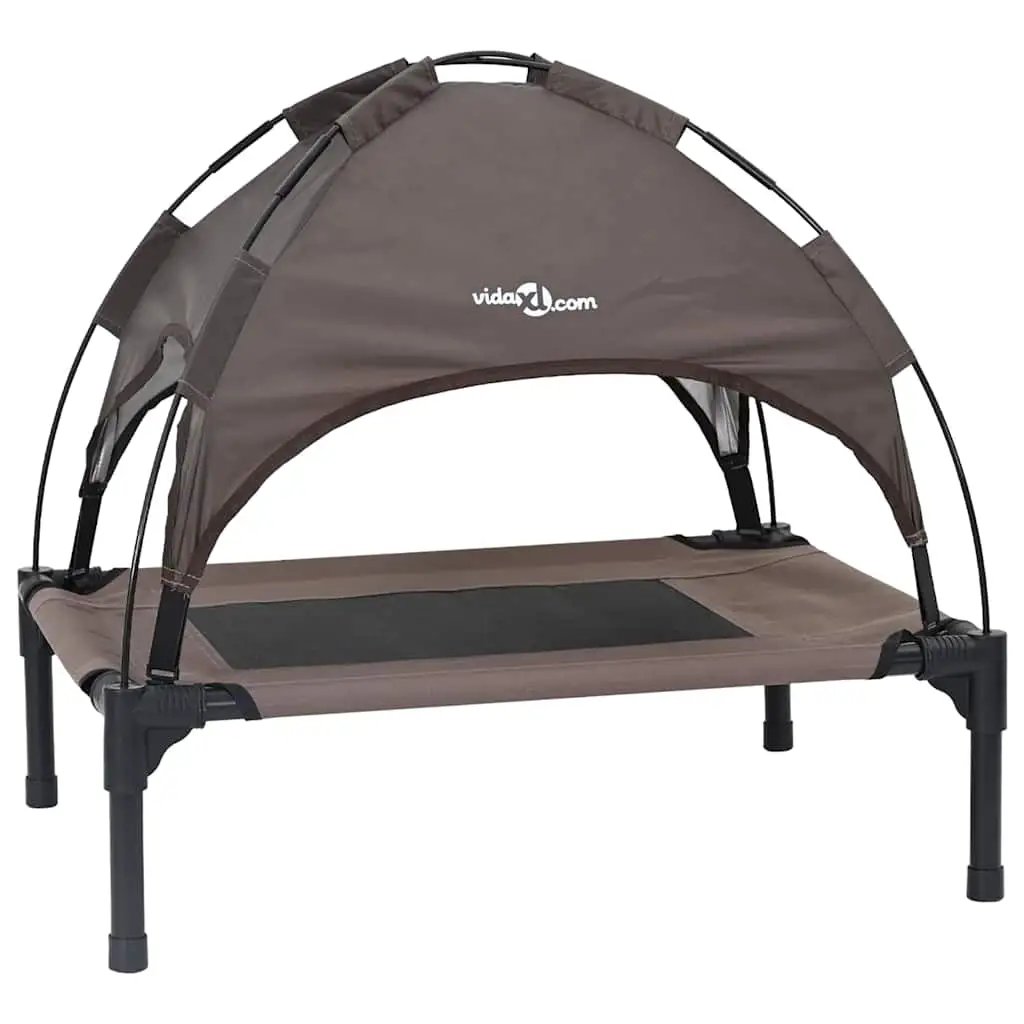 Hundebett Braun 62 x 48 x 61 cm mit Stahlrahmen und Sonnendach, vidaXL