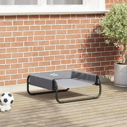 Hundebett Hellgrau 57 x 57 x 24 cm Stahl von vidaXL, Outdoor-Hundebett mit grauem Bezug und Stahlrahmen