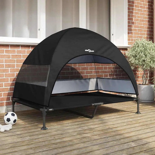 Hochgelegenes Hundebett aus Stoff und Stahl, schwarz, vidaXL, 127 x 81 x 108 cm