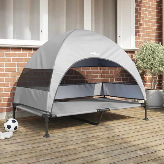 Hochgelegtes Hundebett 127 x 81 x 108 cm aus Stoff und Stahl grau vidaXL