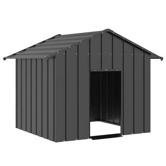 Hundehütte aus verzinktem Stahl in Dunkelgrau mit Dach, 131x101x102 cm