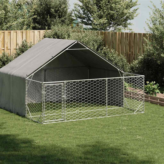 Outdoor-Hundezwinger mit Auslauf 3x3x1,9 m aus verzinktem Stahl mit Maschendraht-Gitter