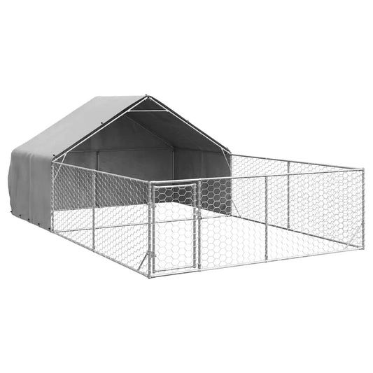 Outdoor-Hundezwinger mit Auslauf 6x3x1,9 m aus verzinktem Stahl von vidaXL, mit Überdachung