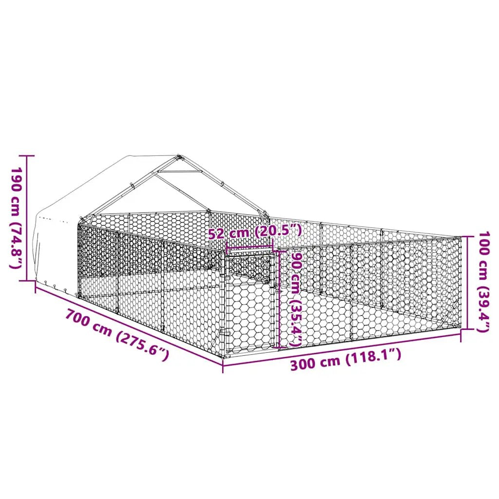 Outdoor-Hundezwinger mit Auslauf aus verzinktem Stahl, 7x3x1,9 m – vidaXL