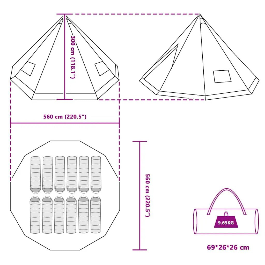Tipi Zelt mit Dach mit Speicher Blau 560 x 560 x 300 cm Taft