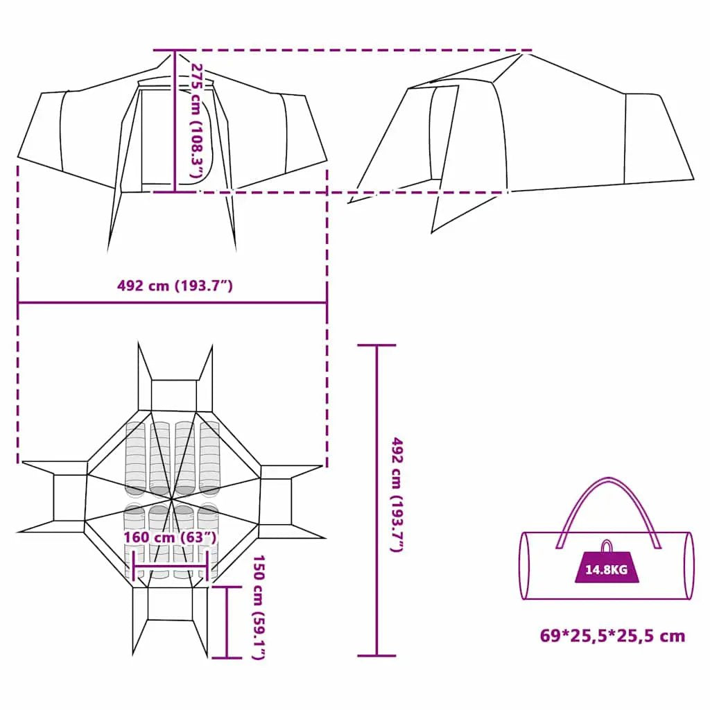 Tipi Zelt 8 Personen Grün Taft