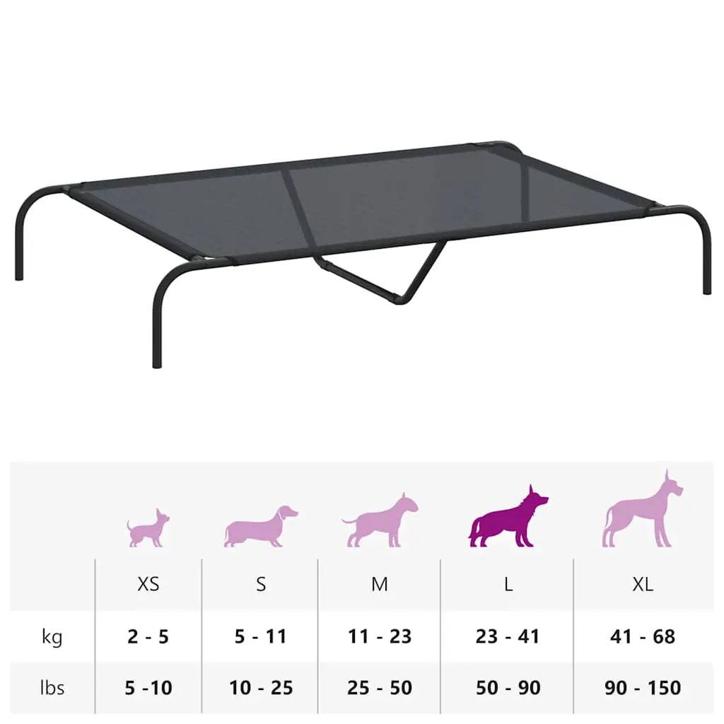 Hundebett erhöht, schwarz, 130x80x20 cm aus Textilene und Stahl von vidaXL