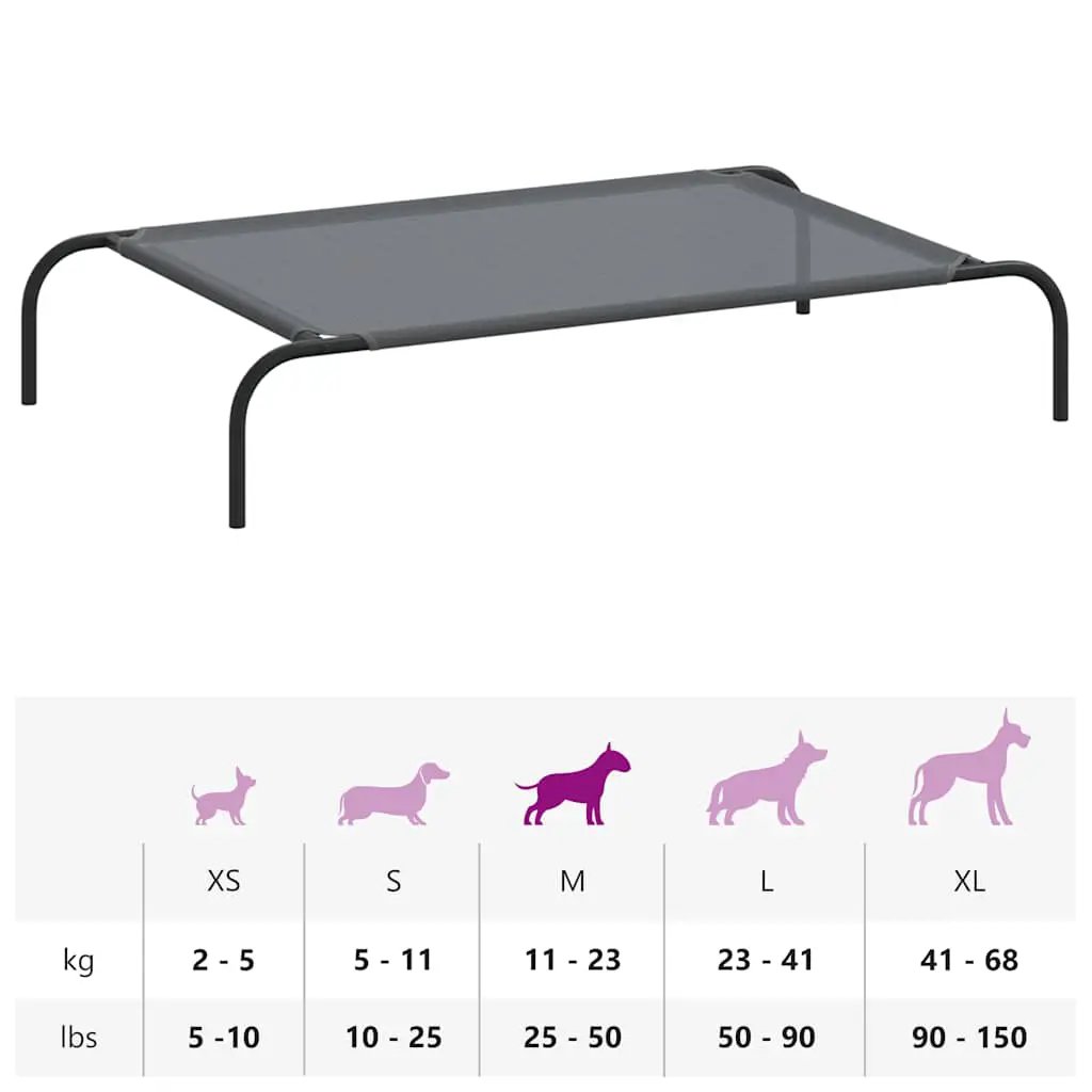 Hundebett Erhöht Grau aus Textilene und Stahl, 110x65x20 cm