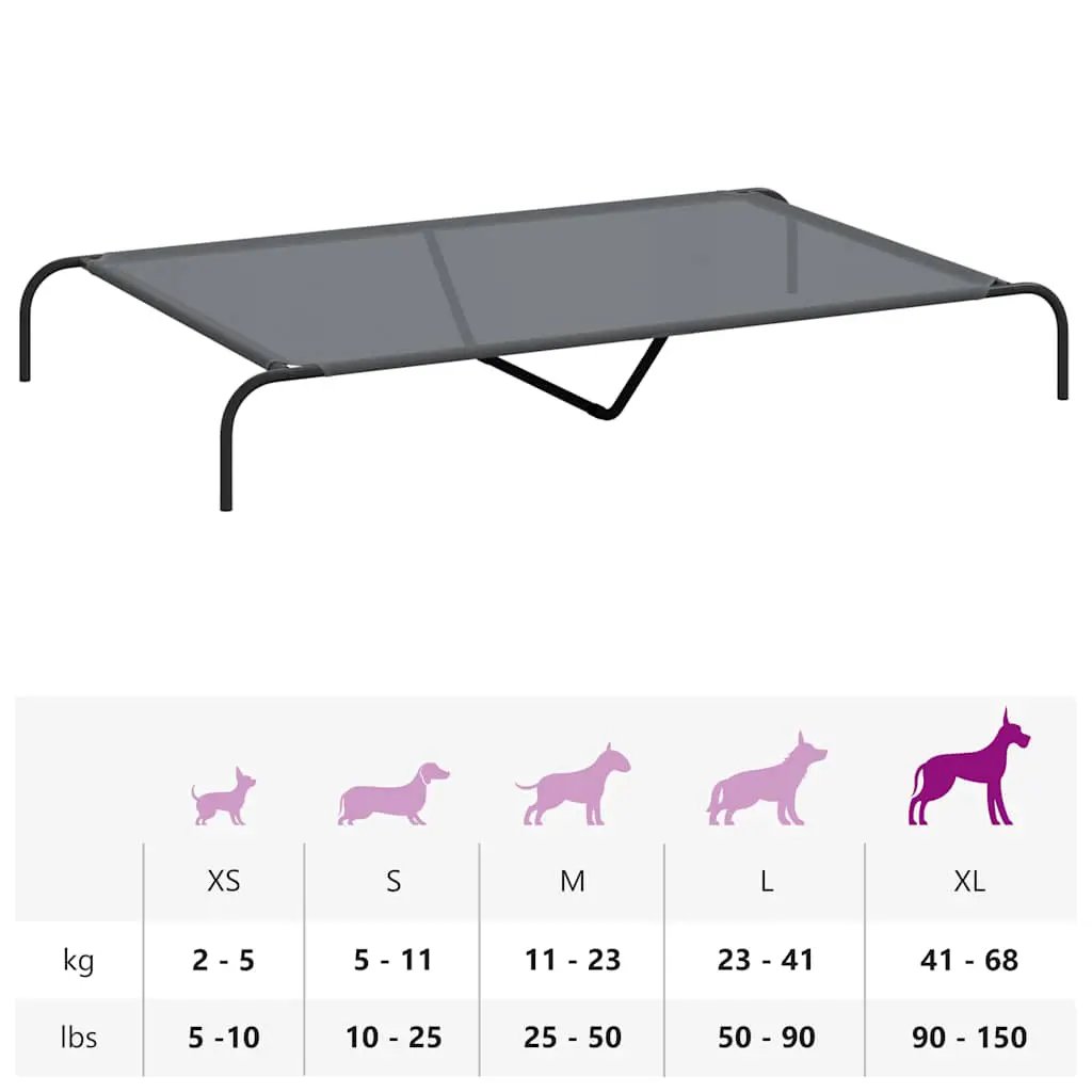 Hundebett Erhöht Grau 150x90x20 cm Textilene und Stahl von vidaXL