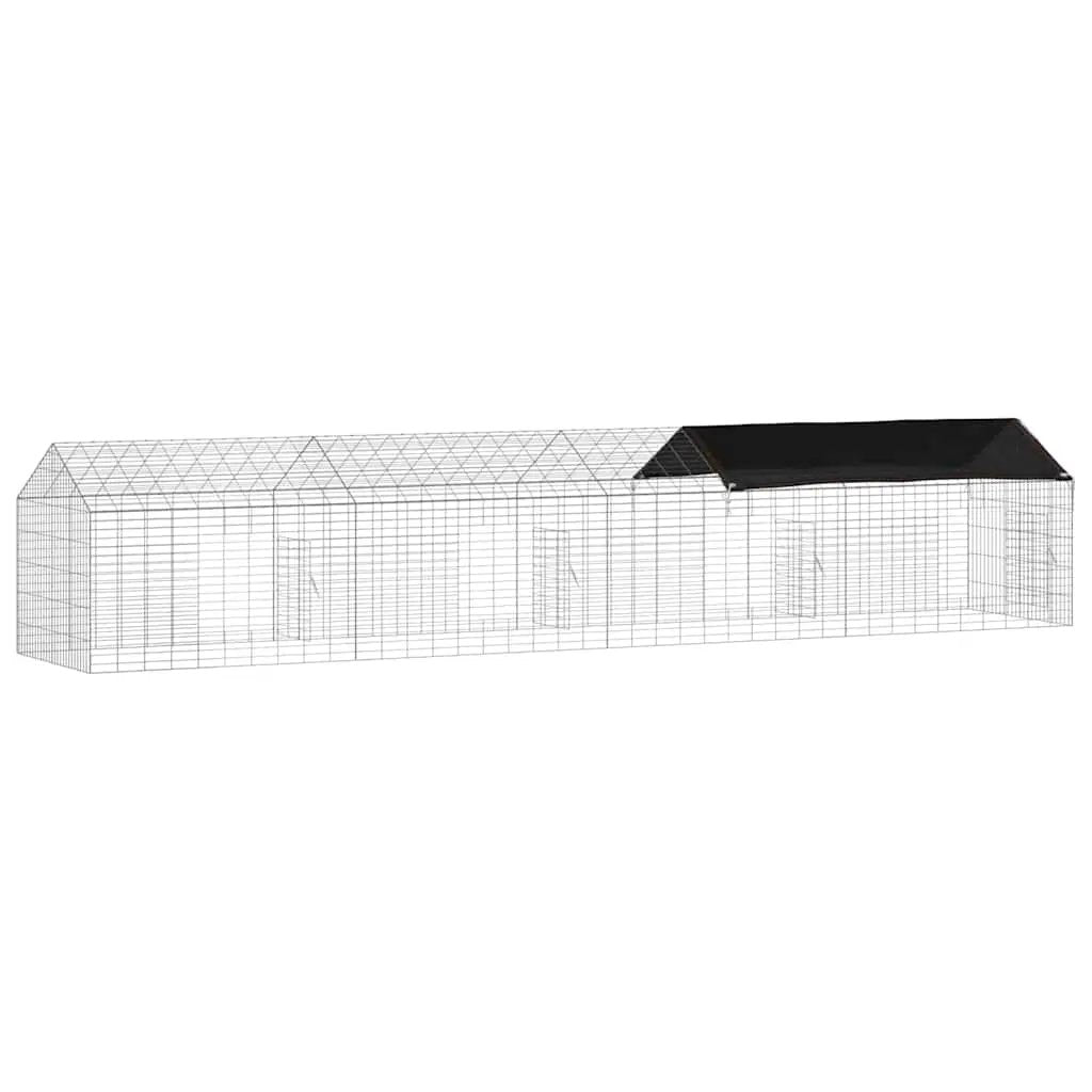 vidaXL Hasenkäfig Silber 400 x 78 x 78 cm aus verzinktem Stahl mit schwarzem Dach