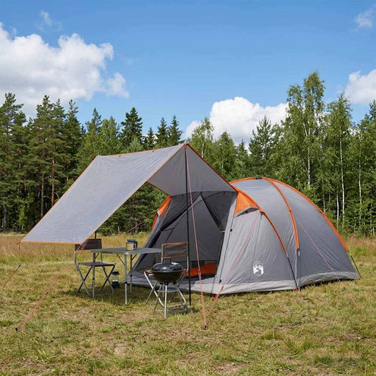 Hütten-Zelt 4 Personen Grau und Orange Polyester und Stahl