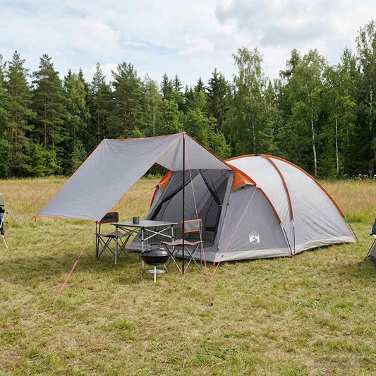 Hütten-Zelt 6 Personen Grau und Orange Polyester und Stahl