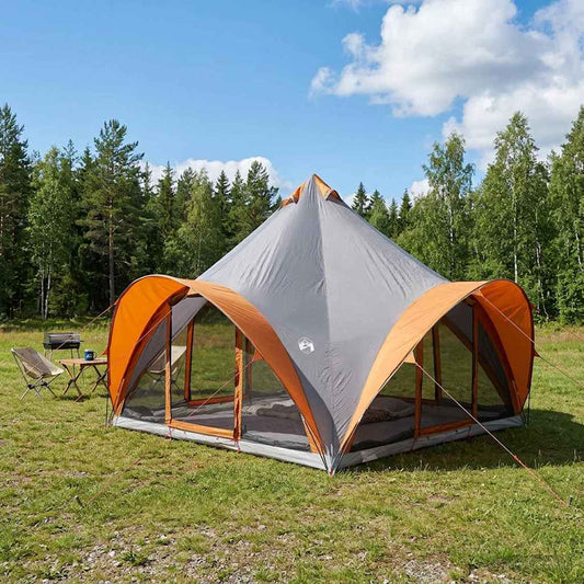 Tipi Zelt 6.0 Personen Grau und Orange Polyester und Stahl