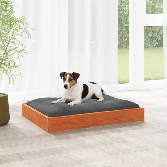 Hundebett aus Massivholz Kiefer, wachsbraun, 72×54×9 cm, vidaXL mit dunkelgrauem Polster