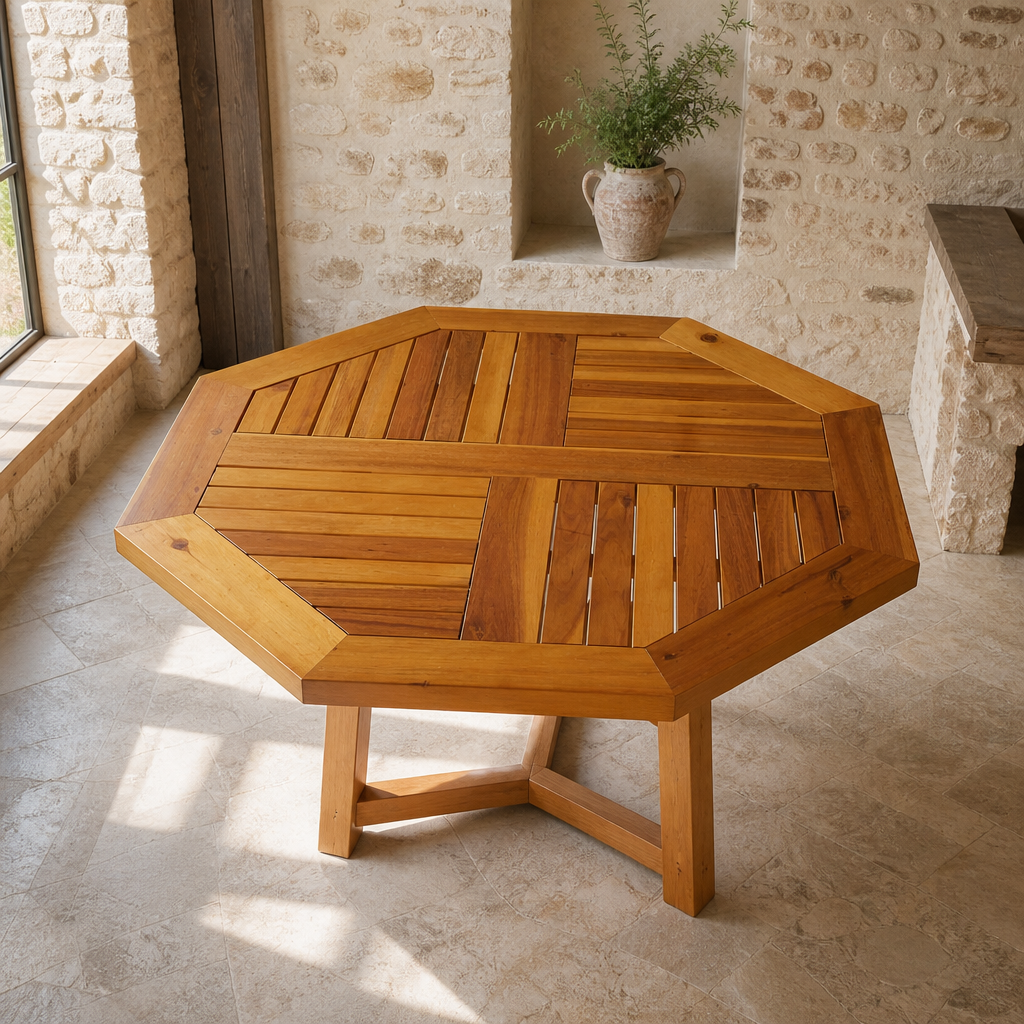 Tischplatte aus Akazie, achtkantig, 80x80x2,2 cm, Massivholz