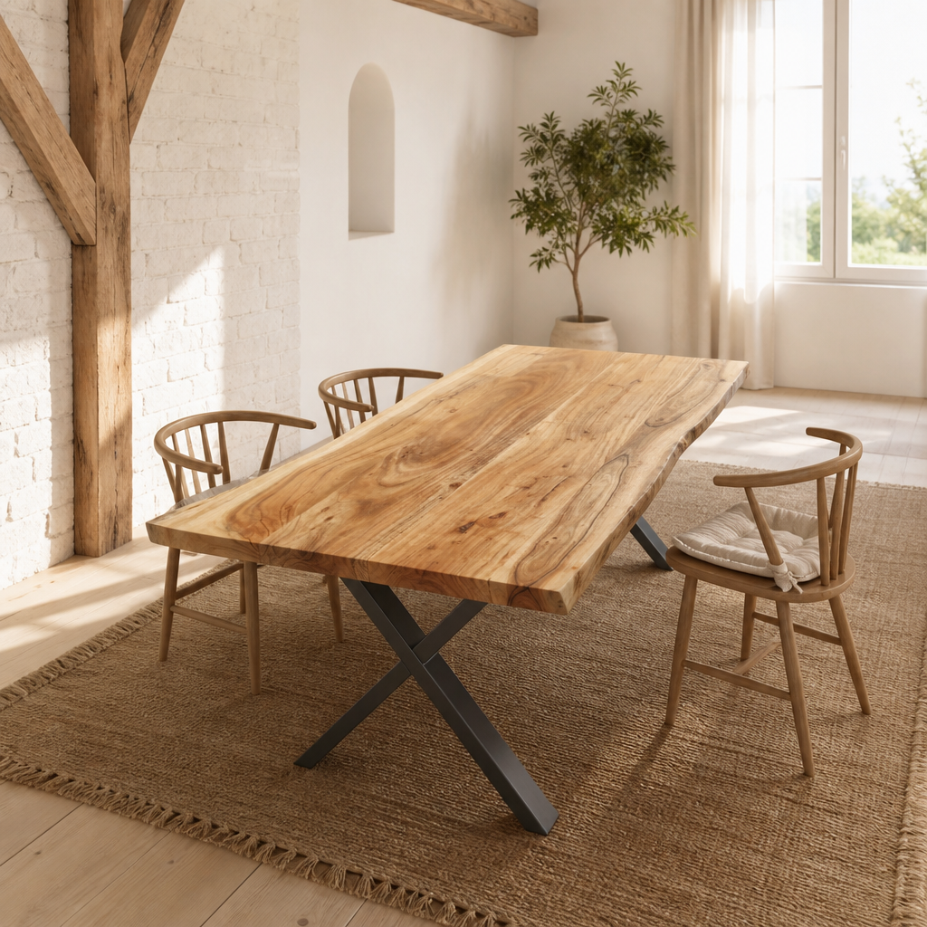 Tischplatte Massivholz Akazie, 100x50–60x2,5 cm, Naturholz mit Baumkante