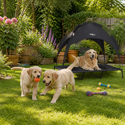 Hundebett Schwarz mit Stahlrahmen und Abdeckdach von vidaXL, 122 x 93 x 106,5 cm
