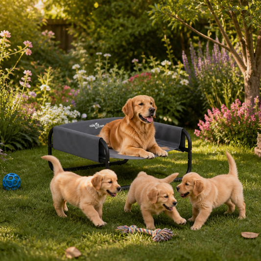 Hundebett Hellgrau 57 x 57 x 24 cm Stahl von vidaXL, Outdoor-Hundebett mit grauem Bezug und Stahlrahmen