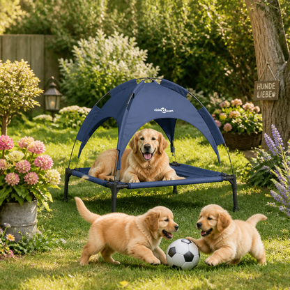 Hundebett Marineblau mit Stahlrahmen und VidaXL-Logo, 92×77×82,5 cm