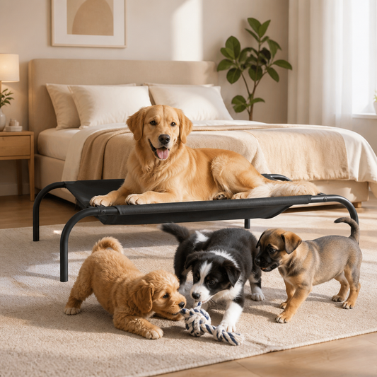 Hundebett Erhöht Schwarz 90x50x20 cm – Oxford-Gewebe, Stahlrahmen