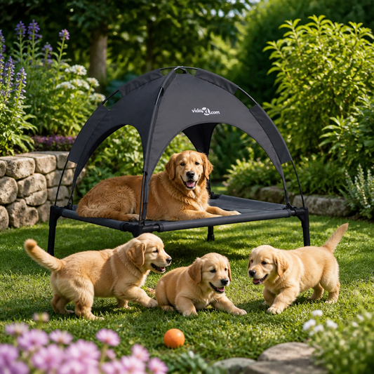 Hundebett Schwarz 76 x 62 x 70,5 cm aus Stahl von vidaXL mit Baldachin