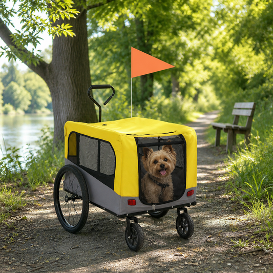 2-in-1 Fahrradanhänger für Hunde und Buggy Gelb und Grau