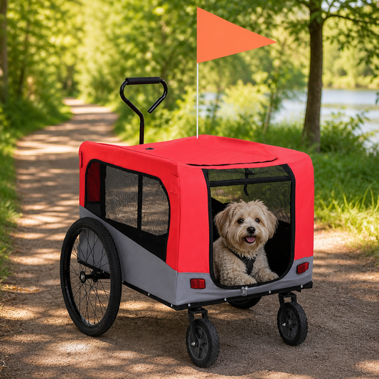 2-in-1 Fahrradanhänger für Hunde und Buggy Rot und Grau