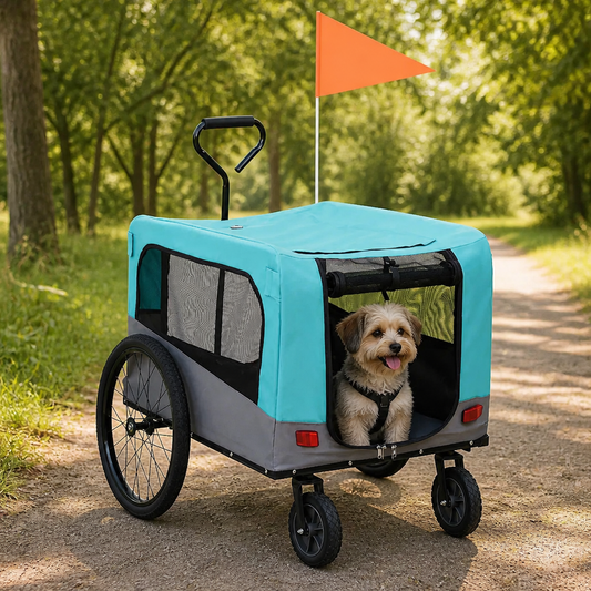 2-in-1 Fahrradanhänger für Hunde und Buggy Blau und Grau