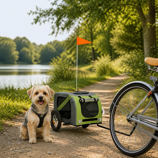 Fahrradanhänger Hunde Grün und Grau Oxford-Gewebe und Eisen