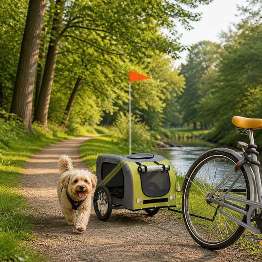 Fahrradanhänger Hunde Grün und Grau Oxford-Gewebe und Eisen