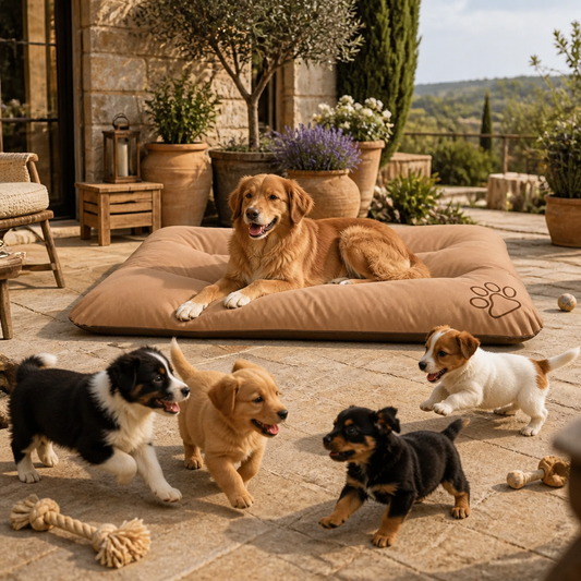 Hundebett Größe L Beige von vidaXL – rechteckige Hundematte mit Pfotenlogo