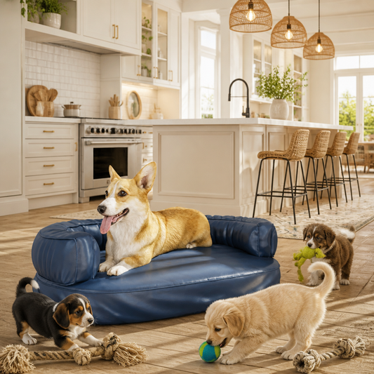 Hundebett Ergonomisch Schaumstoff Dunkelblau Kunstleder 88x65cm vidaXL