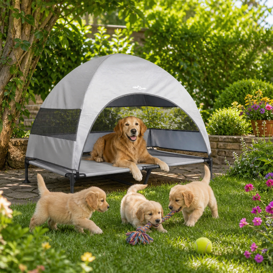 Hochgelegtes Hundebett 127 x 81 x 108 cm aus Stoff und Stahl grau vidaXL